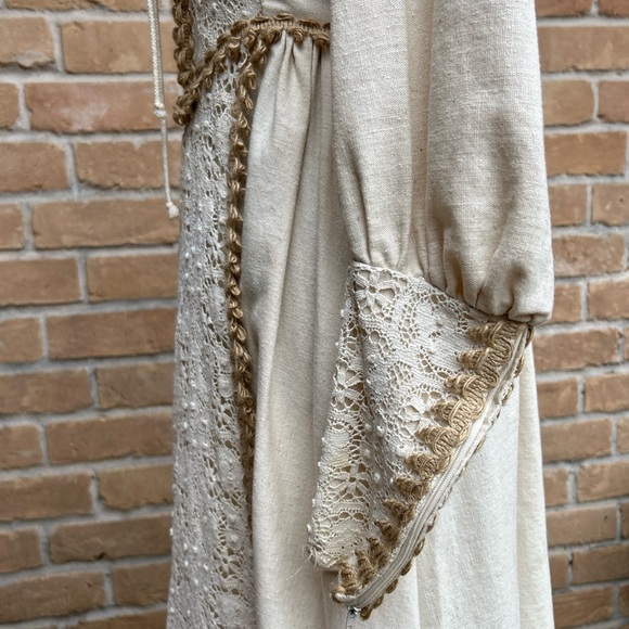 Vintage 1970s Gunne Sax Black Label Prairie style dress - burlap/cotton/ flax - Picture 5 of 15